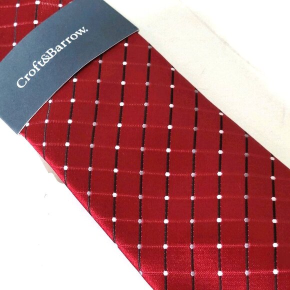 Croft & Barrow Neck Tie NWT Men's Burgundy Dots Geometric 57" x 3 1/4" - Picture 2 of 4